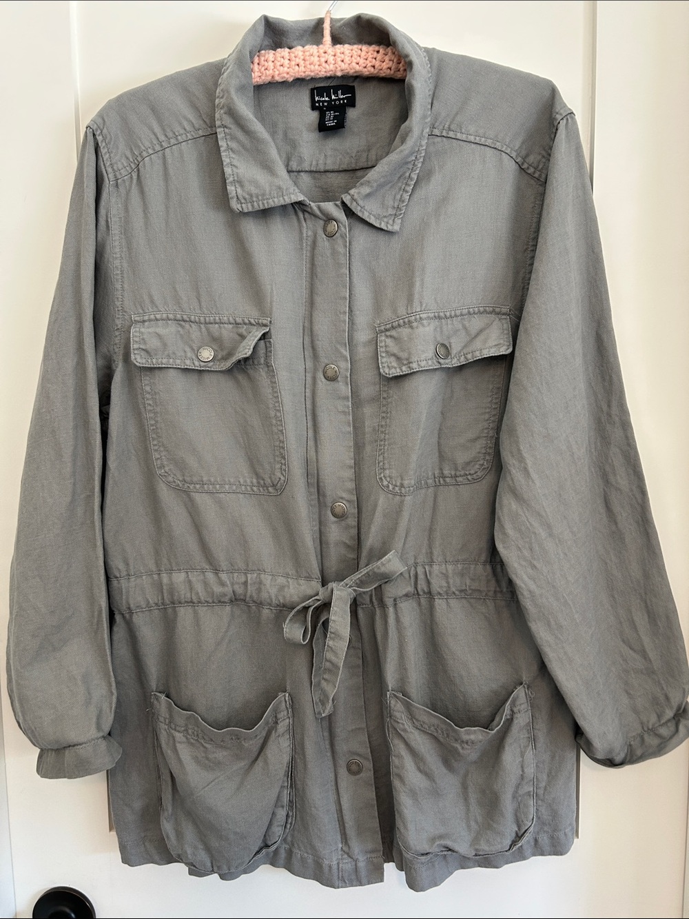 Nicole Miller Slate Gray Drawstring Utility Jacket